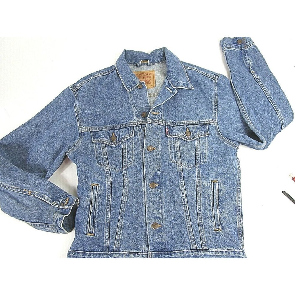 Mens Vintage Levis Red Tab Relaxed Blue Denim Trucker Jacket M 42" Chest Moto